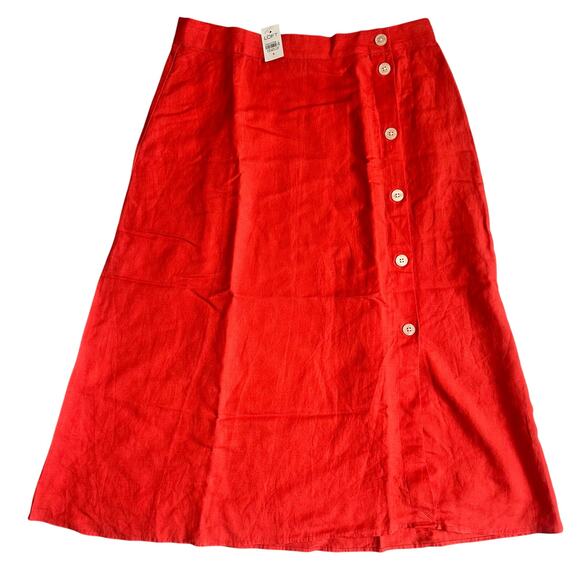 Ann Taylor LOFT Red, Button Down, Linen, Flowy, Midi Skirt NWT- 8 - Picture 1 of 6
